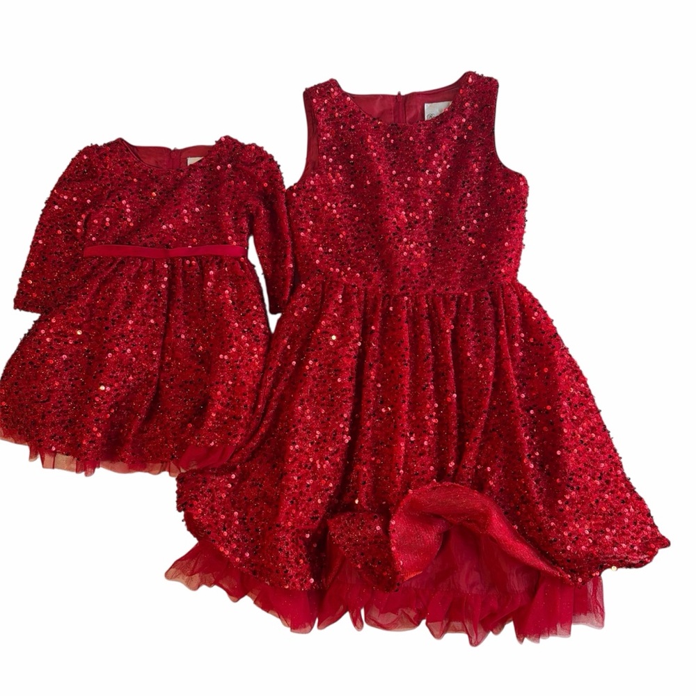 Matching Girls Red Sequin Dresses – Sister Holiday Bundle